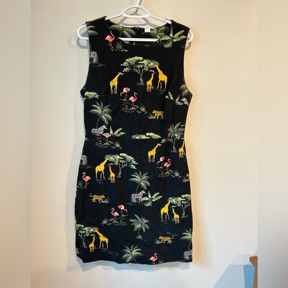 Old Navy Tropical Animal Print Dress - Black Green Yellow Giraffe Resortwear - Picture 1 of 6